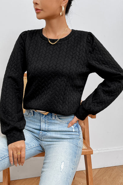 Texture Round Neck Long Sleeve Sweatshirt