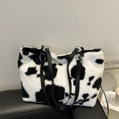 Cow Print Furry Tote Bag