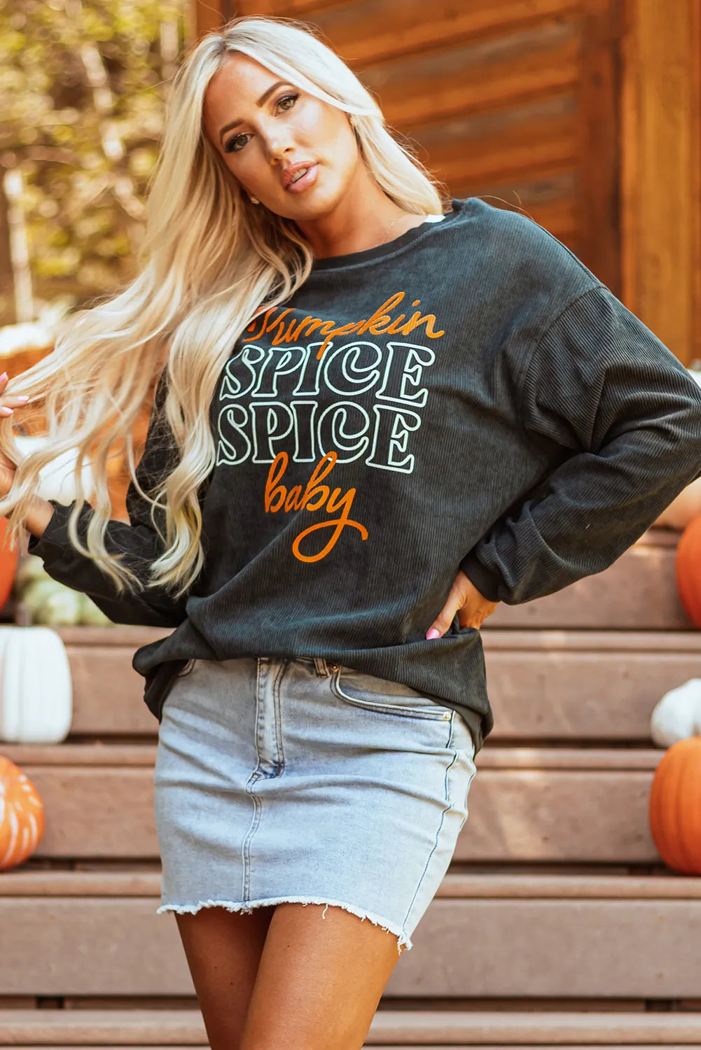 Letter Graphic Round Neck Long Sleeve Sweatshirt