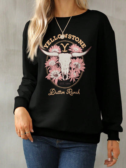 Graphic Round Neck Long Sleeve Sweatshirt