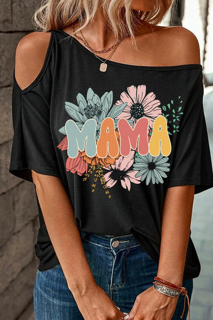 MAMA One Shoulder Half Sleeve T-Shirt