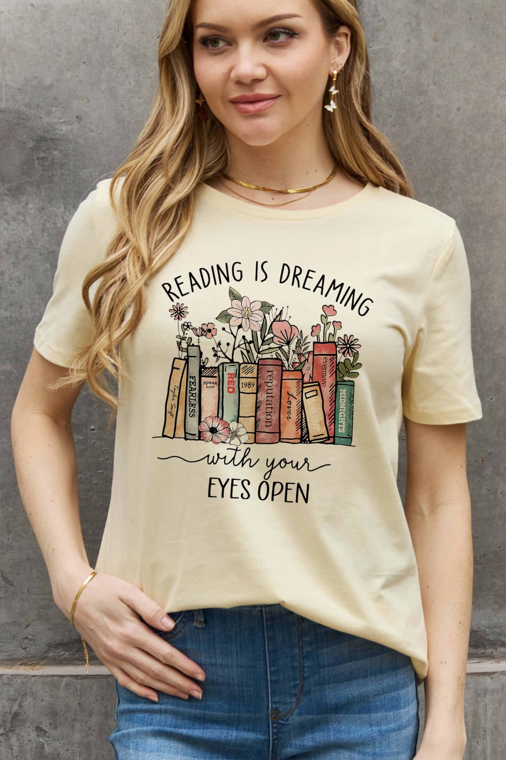 Simply Love Simply Love Full Size READING IS DREAMING WITH YOUR EYES OPEN Graphic Cotton Tee