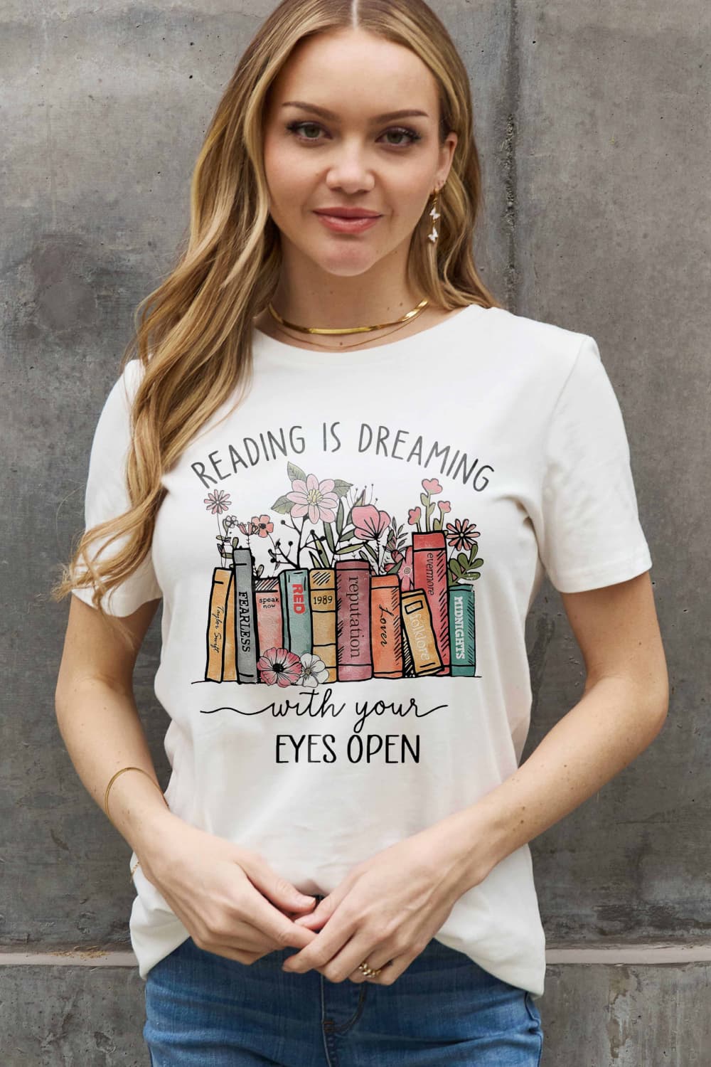 Simply Love Simply Love Full Size READING IS DREAMING WITH YOUR EYES OPEN Graphic Cotton Tee