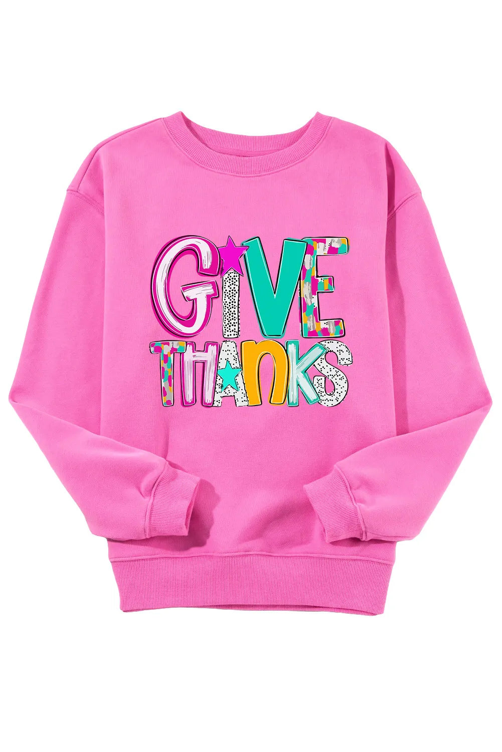 GIVE THANKS Round Neck Long Sleeve Sweatshirt