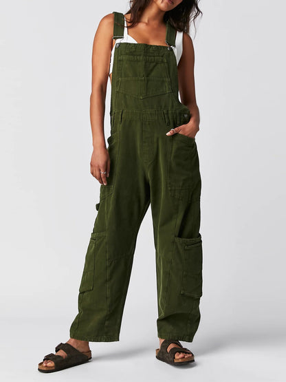 Pocketed Wide Strap Denim Overalls