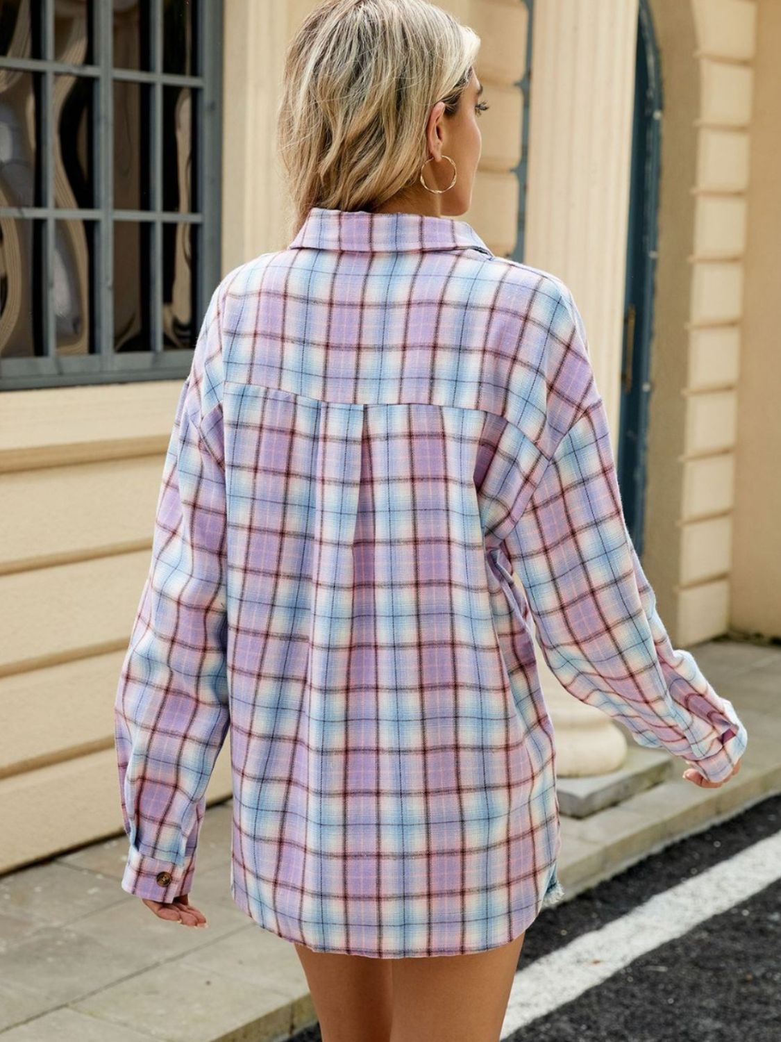 Plaid Collared Neck Long Sleeve Shirt