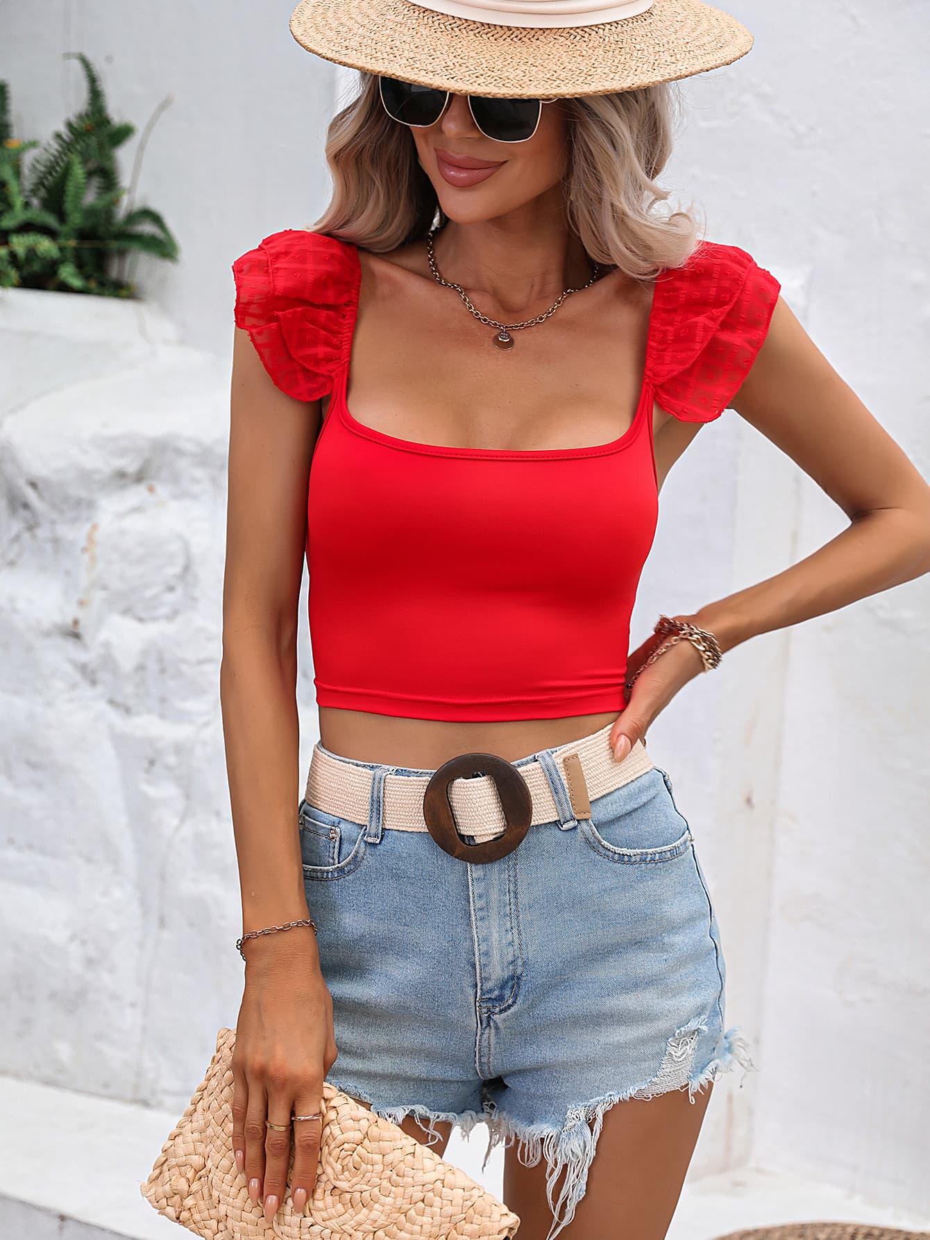 Honey Square Neck Cap Sleeve Cropped Top