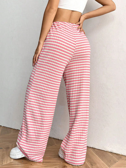 Tied Striped Wide Leg Pants